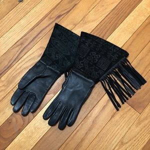 Vintage Leather Gloves with Fringe
